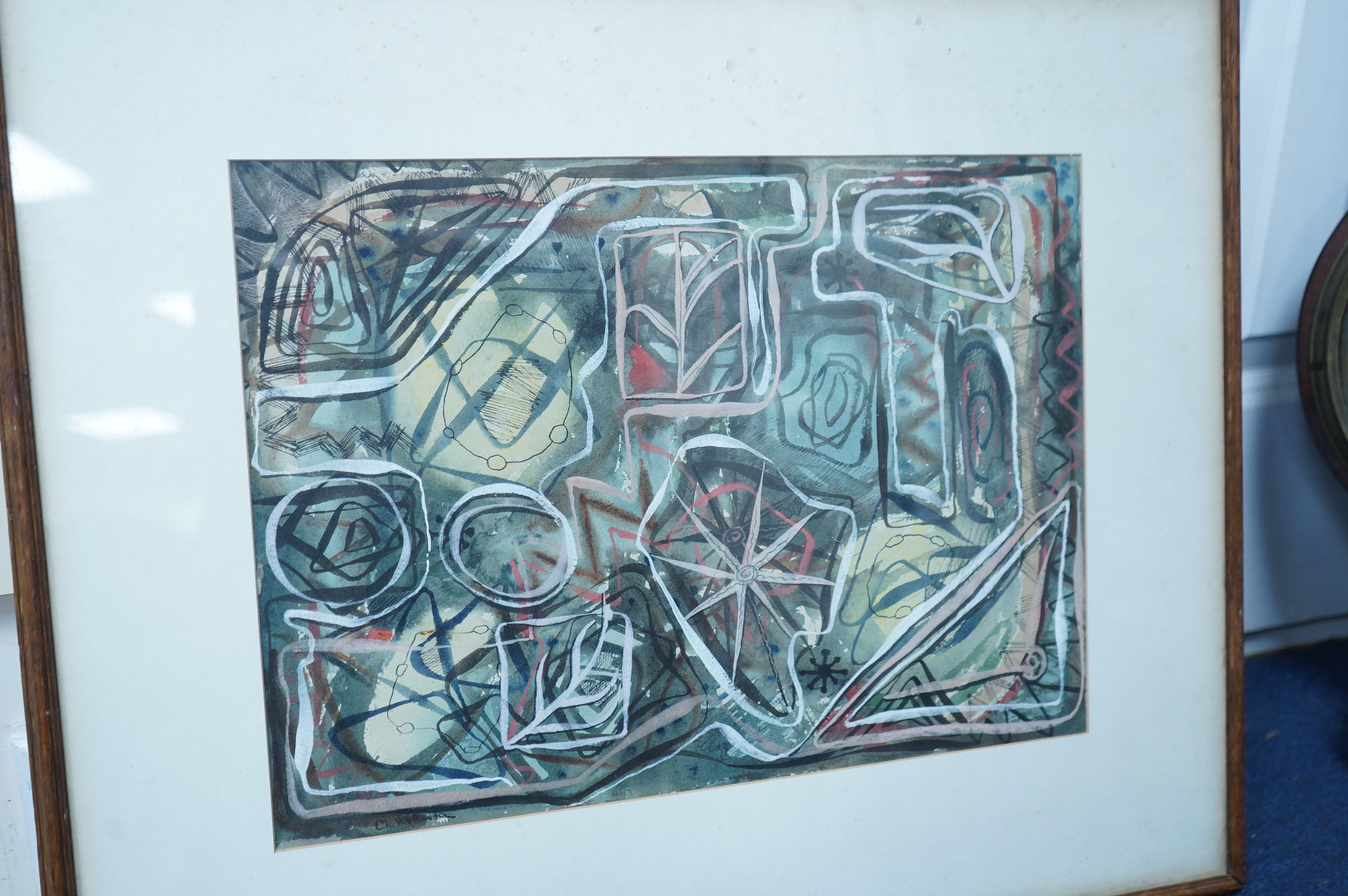 C. Wollaston, 'Chambers of the mind', signed, James Bourlet & Sons labels verso to include RBA winter 1953, watercolour and mixed media, 27 x 38cm